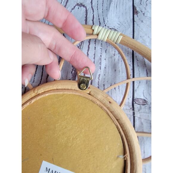 Vintage Boho 9.2" Mirror Round Rattan Mirror with Scalloped Border Vietnam 70s - Picture 5 of 5